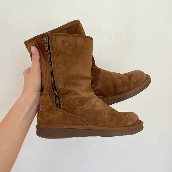 UGG – Brown Suede Sherpa‑Lined Zipper Detail Boots - Picture 4 of 11